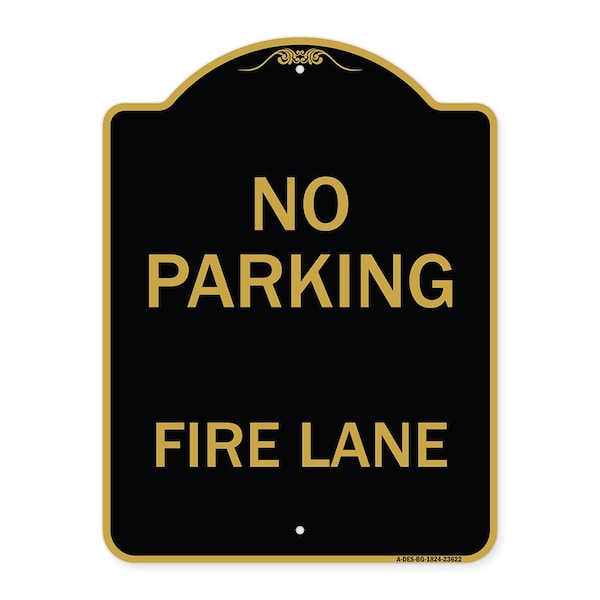 Signmission Designer Series Sign-No Parking Fire Lane, Black & Gold Aluminum Sign, 18" x 24", BG-1824-23622 A-DES-BG-1824-23622 - main